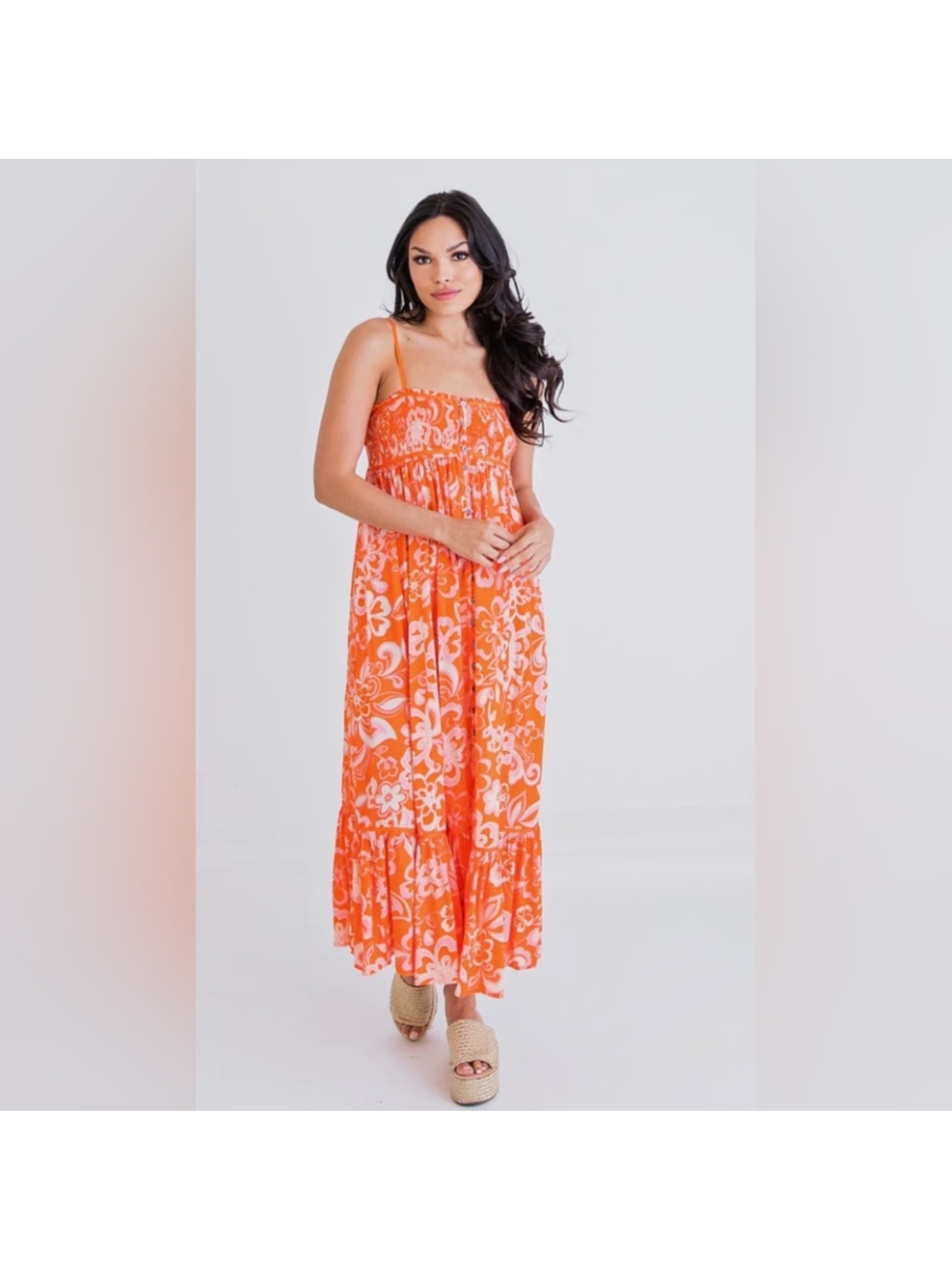 Karlie Womns Floral Smocked Cami Dress Viscose S Cottagecore Boho Tropical S